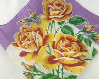Vintage Purple Floral Handkerchief with Yellow Flowers