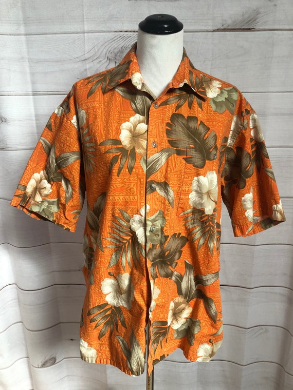 Vintage Orange Floral Hawaiian Shirt, Pierre Card… - image 1