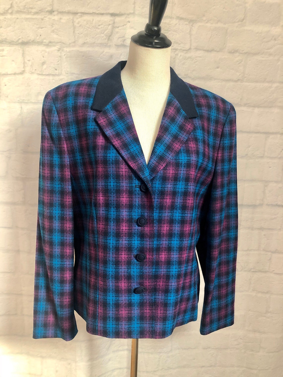 Vintage Womens Blue Plaid Pendelton Wool Blazer Etsy