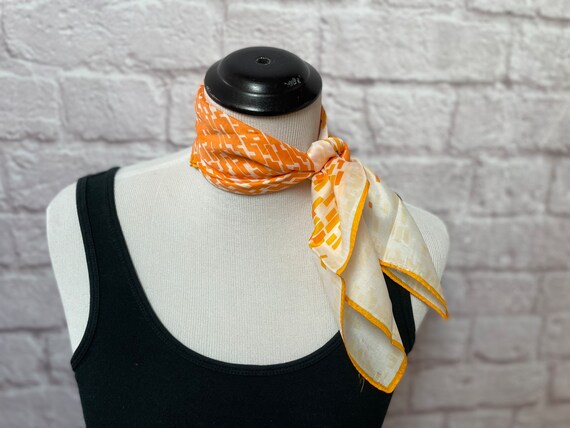 Vintage Orange Geometric Scarf, Genuine Silk Scar… - image 5