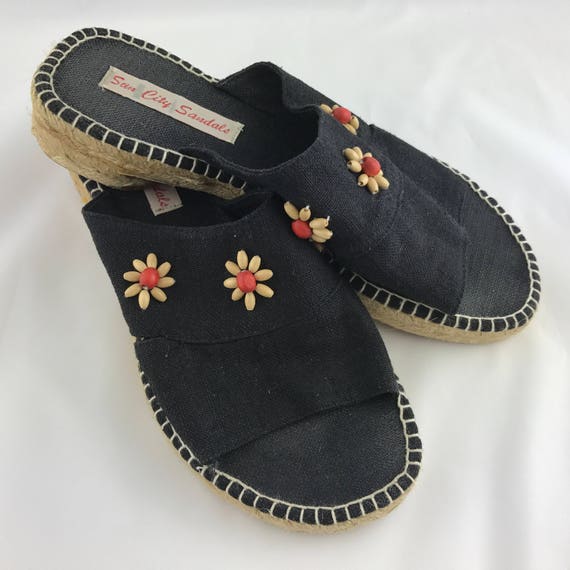 Vintage Summer Sandals, 70s Sandals, Cloth Sandals