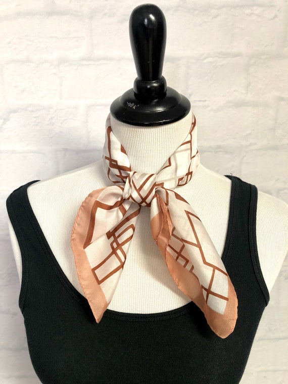 Vintage Square White and Brown Geometric Sheer Sc… - image 3