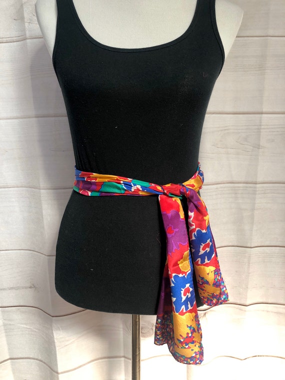 Vintage Colorful Floral Long Silk Scarf - image 5