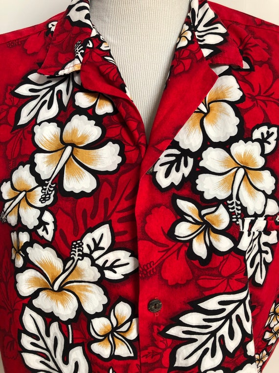 Vintage Mens Royal Hawaiian Red Floral Tropical S… - image 3