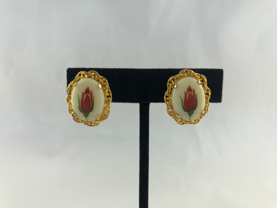 Vintage Victorian Style Rosebud Clip Earrings - image 5