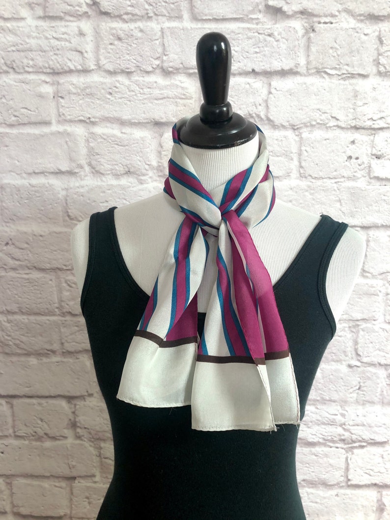 Vintage Ben Goodman and Son Long Purple and Gray Striped Silk Scarf image 1
