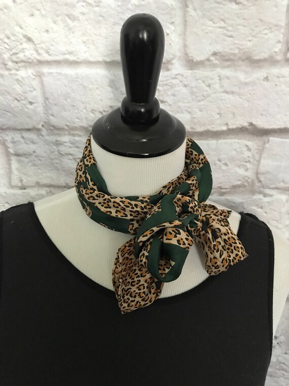 Vintage Aldolfo Green Animal Print Silk Scarf - image 8