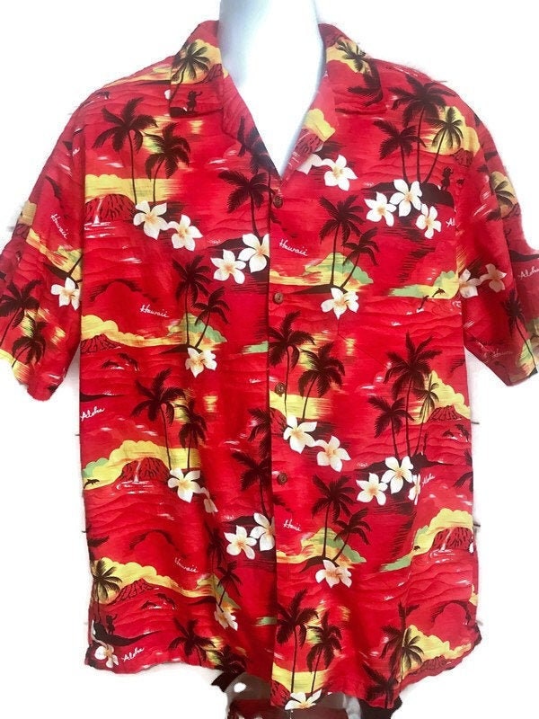 Vintage Red Hawaiian Shirt Mens Red Floral Tropical Shirt Etsy — free download