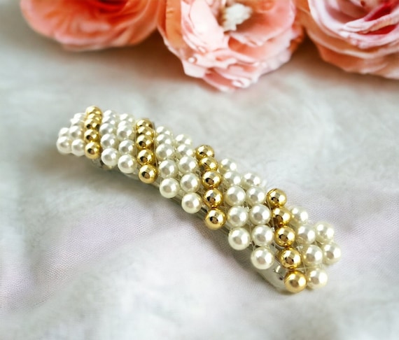 Vtg French Barrette Women\'s Metal Hair Clip Rhinestone Faux Pearl Flower France Amazon.com : Vintage Hair Barrettes, Opal Hair Clips French  main image 4