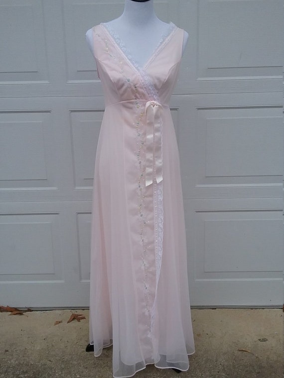 Vintage Pink Negligee, Boudoir Lingerie, Honeymoon