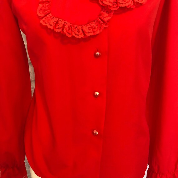 Vintage Red Ruffled Blouse, Ruffle Blouse, Red Bl… - image 6