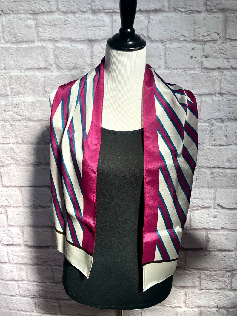 Vintage Ben Goodman and Son Long Purple and Gray Striped Silk Scarf image 6