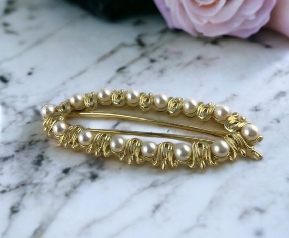 Vintage Faux Pearl Hair Barrette Clip, Bridal Hai… - image 1