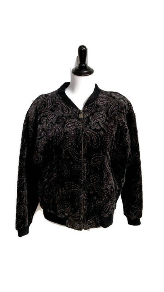 Vintage Liz & Co Black Paisley Quilted Jacket, Si… - image 1