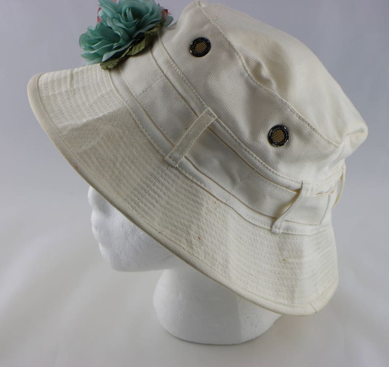 Vintage Women's Bucket Sun hat, Hippie Hat, Floral Hat, Canvas Hat, Summer Hat, Canvas Beach Hat, Boho Hat, Retro Hat, Flower Hat image 3