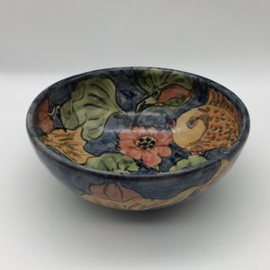 Paul Jackson 1992 Redware Pottery Bowl Fish & Floral Theme