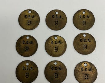 Cahaba Coal Co. i Alabama, gruvmarkörer för anställda, mässing, set med 9 st, 2,5 cm