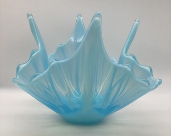 Fostoria Heirloom Blue Opalescent Dish 8 Inches Mid-Century Modern 1950’s