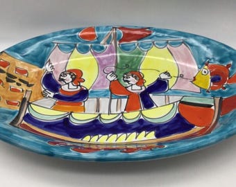 DeSimone-stil, osignerad, stor tallrik, fiskescen, 45 cm