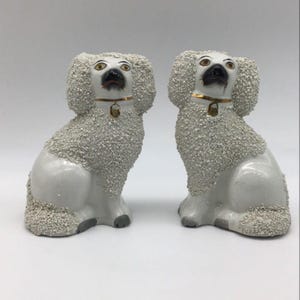 Staffordshire Pair Of 2 Poodle Dogs With Confetti Coat 4.75 Inches Marked