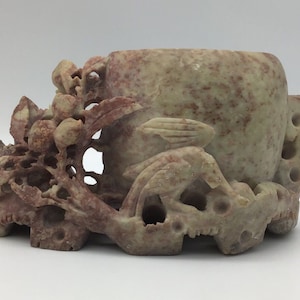 Chinese Hand Carved Soap Stone Brush Pot/Vase