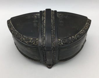 Jennings Bros. Smyckeskrin Försilvrad Art Nouveau Blå Sammetsfoder Märkt