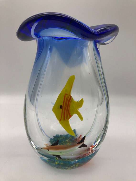 Fish Aquarium/bowl Vase Fused Art Glass 
