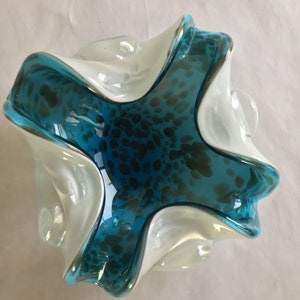 Murano Blue and White with Copper Flecks Italian Art Blown Glass Ashtray/ Bowl