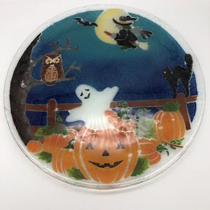Peggy Karr Halloween Fused Glass Serving Platter Signed