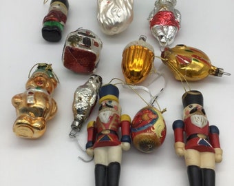 Blåst glas jul vintage tjeckiska & polska glasprydnader vintage parti om 11