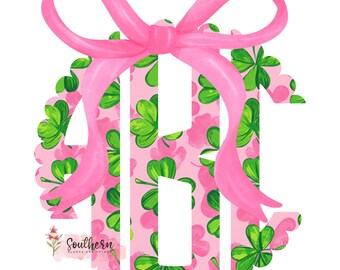 Shamrock/Pink Monogram, Digital Download, Sublimation, Shamrock, St Patrick&#39;s Day png, Coquette St Patty&#39;s Day png, INSTANT DOWNLOAD