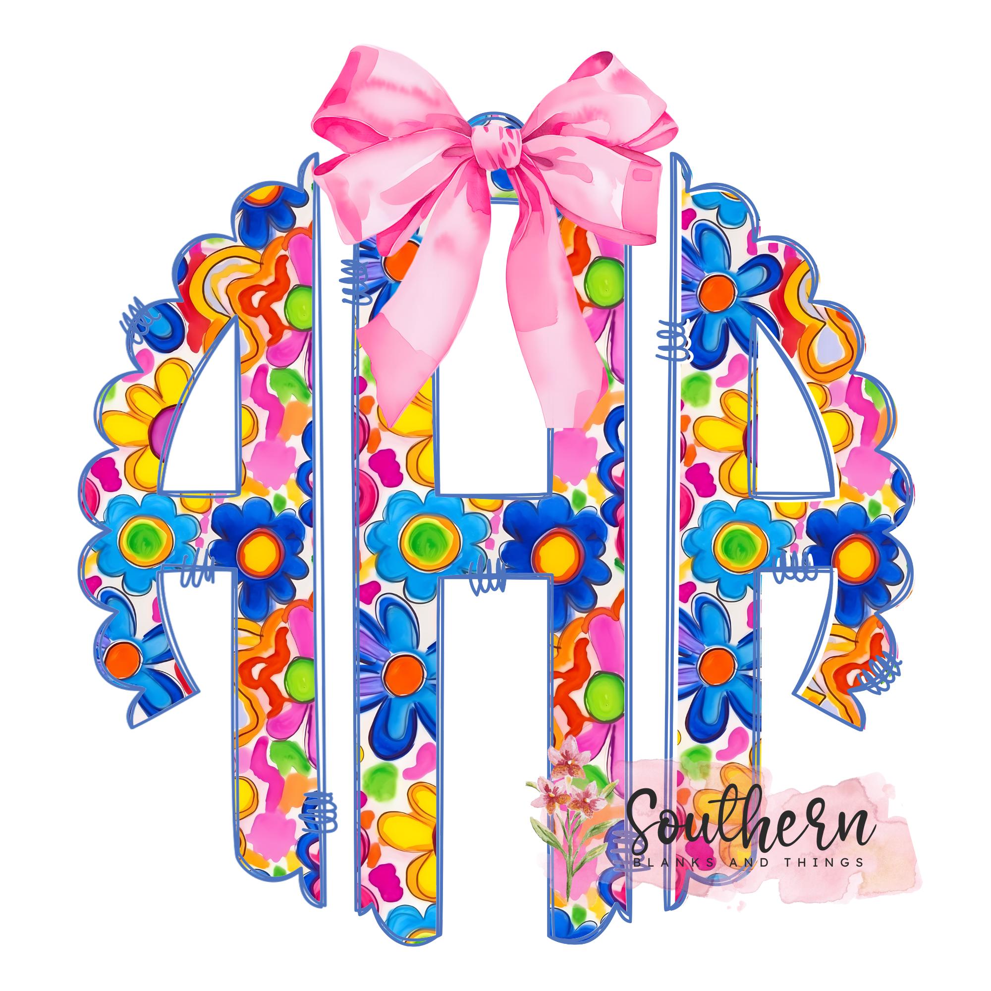 Gretchen Multi Floral Monogram, Digital Download, Sublimation, Coquette Bow Monogram png, dtf, INSTANT DOWNLOAD