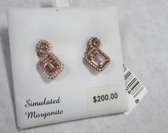14K Gold Over Sterling Silver Simulated Morganite Pierced Earrings