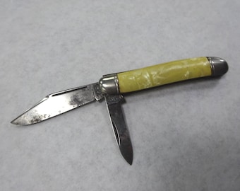 Vintage Hammer Brand 2 Blade Mother of Pearl Style Handle Pocketknife