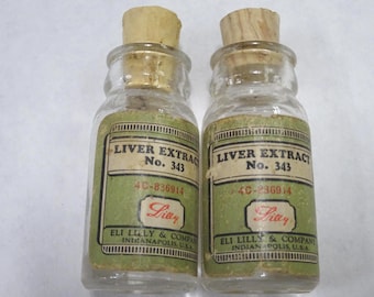 Two Antique Miniature Liver Extract Apothecary Medicine Bottles Eli Lilly