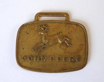 Vintage Antique Brass John Deere Tractor Pocket Watch Fob Made in USA
