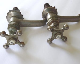 Two Antique Vintage Wolff Hot and Cold Faucet Set