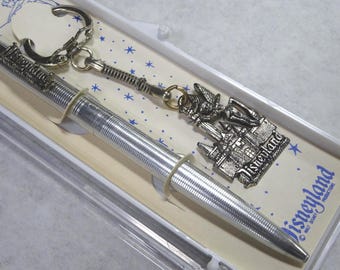Vintage Disneyland Pen and Keychain Set Tinkerbell Sleeping Beauty Castle