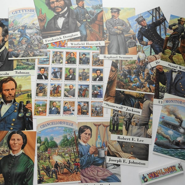 20 1994 Pre Stamped Unused Postcards & 1 full Unhinged sheet .32 cent Stamps Civil War Complete Set