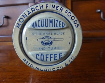 Vintage Monarch Vacuum Packed Clear Glass Coffee Jar w/ Original Lid ~ Chicago