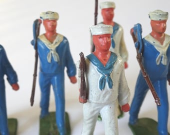 Rare Vintage 7pc. England Britains NAVY Sailors Lead Marching Figures