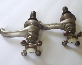 Two Antique Vintage Royal Brass Hot and Cold Faucet Set Cleveland