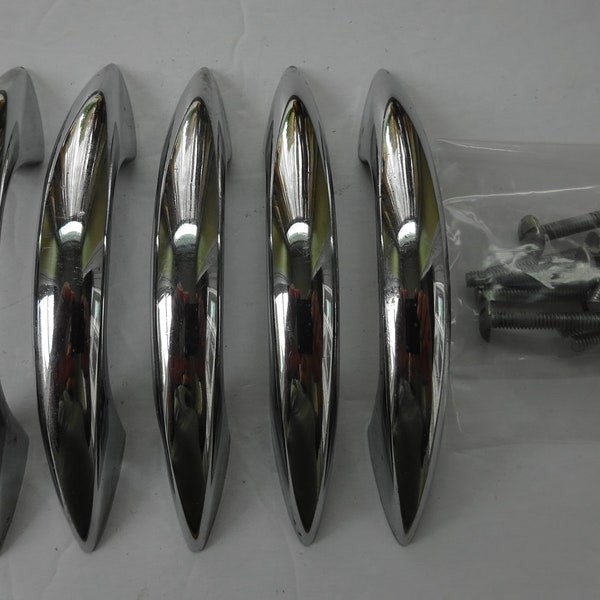 Vintage Art Deco Chrome Cabinet Drawer Pulls Furniture Hardware Accent Lot 5 ea. SALE