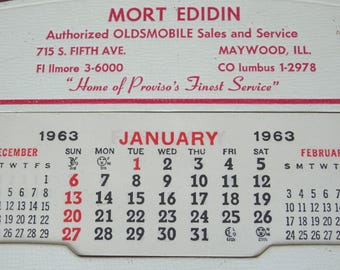 1963 Mort Edidin Oldsmobile Dealership Table Calendar Maywood, Illinois