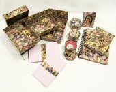 Victorian Style Desk Set with Stationary, Photo Frame, 3 Candles in Tins, 1 Notepad and 1 Notebook