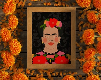 Frida Kahlo print, Frida illustration, Frida Kahlo poster, Frida art, Frida Kahlo portrait, mexican art, mexican folklore