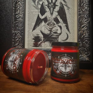 Satanophobia-The fear of Satan. |  9 ounce Soy Wax Glass Jar Candle | Hail Satan