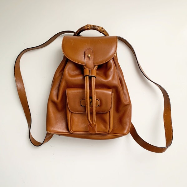 Gucci vintage bamboo brown leather backpack