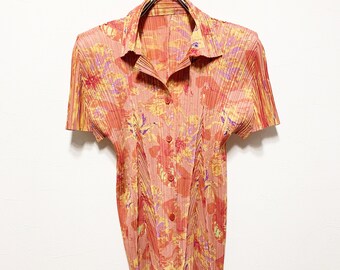 PLEATS PLEASE issey miyake Flower marble pattern short sleeve pleated shirt top