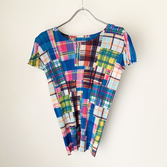 PLEATS PLEASE issey miyake Multi plaid print top